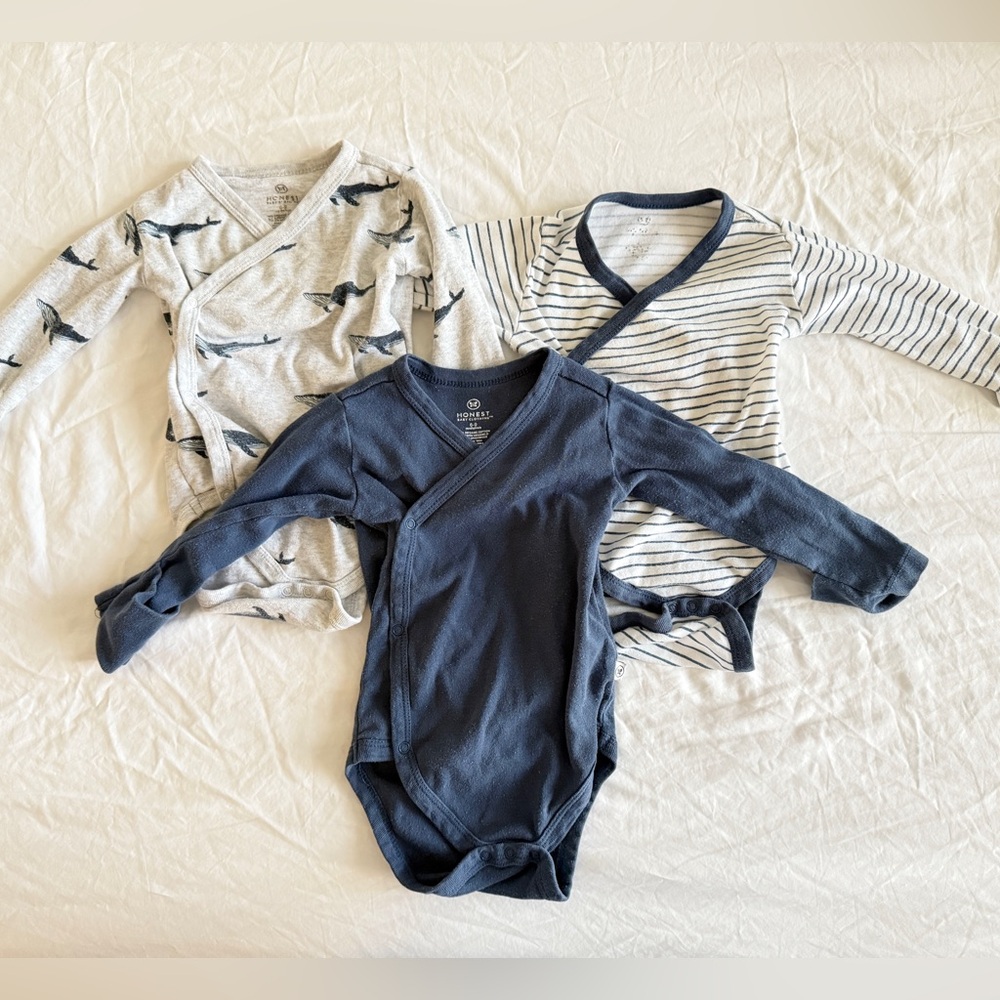HonestBaby unisex baby 3-pack Long Sleeve Kimono Bodysuit Infant 6-9 Months Blue